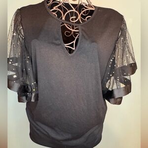 Black Top with Sheer Star Sleeves XL